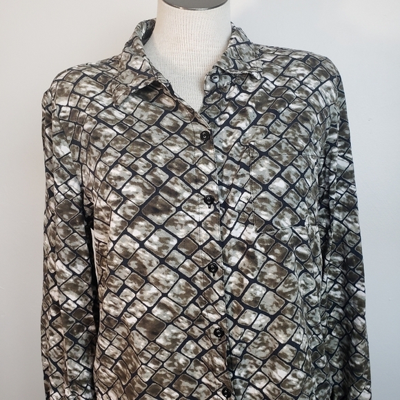 White Stag Collar Green Button Down Long Sleeve Women's Size M - Picture 3 of 8